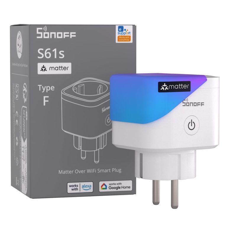 SONOFF S61s Prise Connectée WiFi 16A/3840W, Contrôle à Distance et Vocal, Mesure de Consommation, Compatible Matter avec Alexa, Google et Apple Home